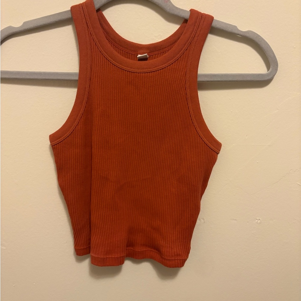 Uniqlo Orange Ribbed Crop Tank Top